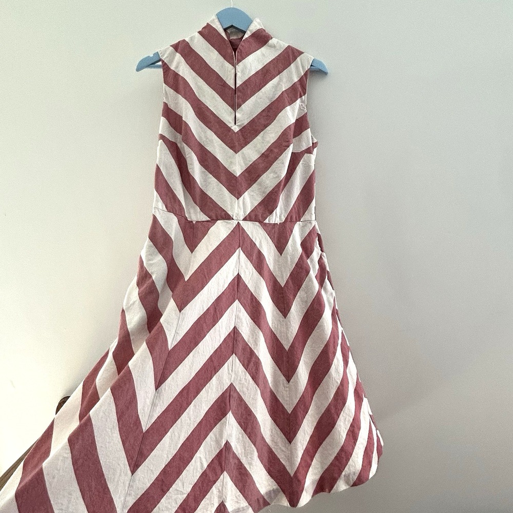 Isaac Mizrahi Target Chevron Dress Sz14 Red Retro 50s 60s Nautical Preppy Chic